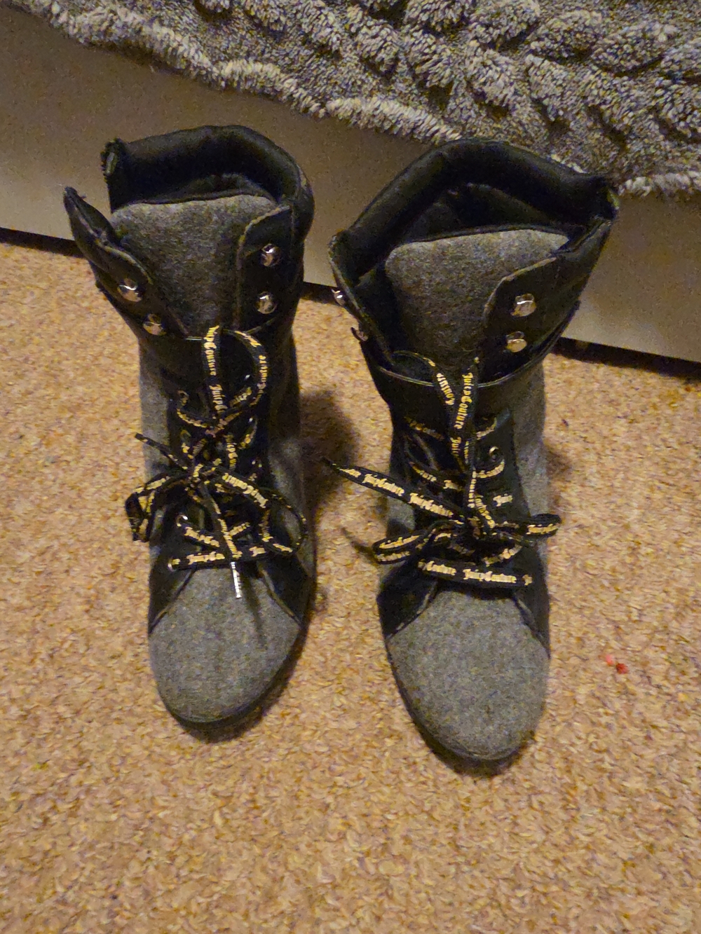 Juicy Couture Gray Felt Lace-Up Ankle Boots with Black Trim